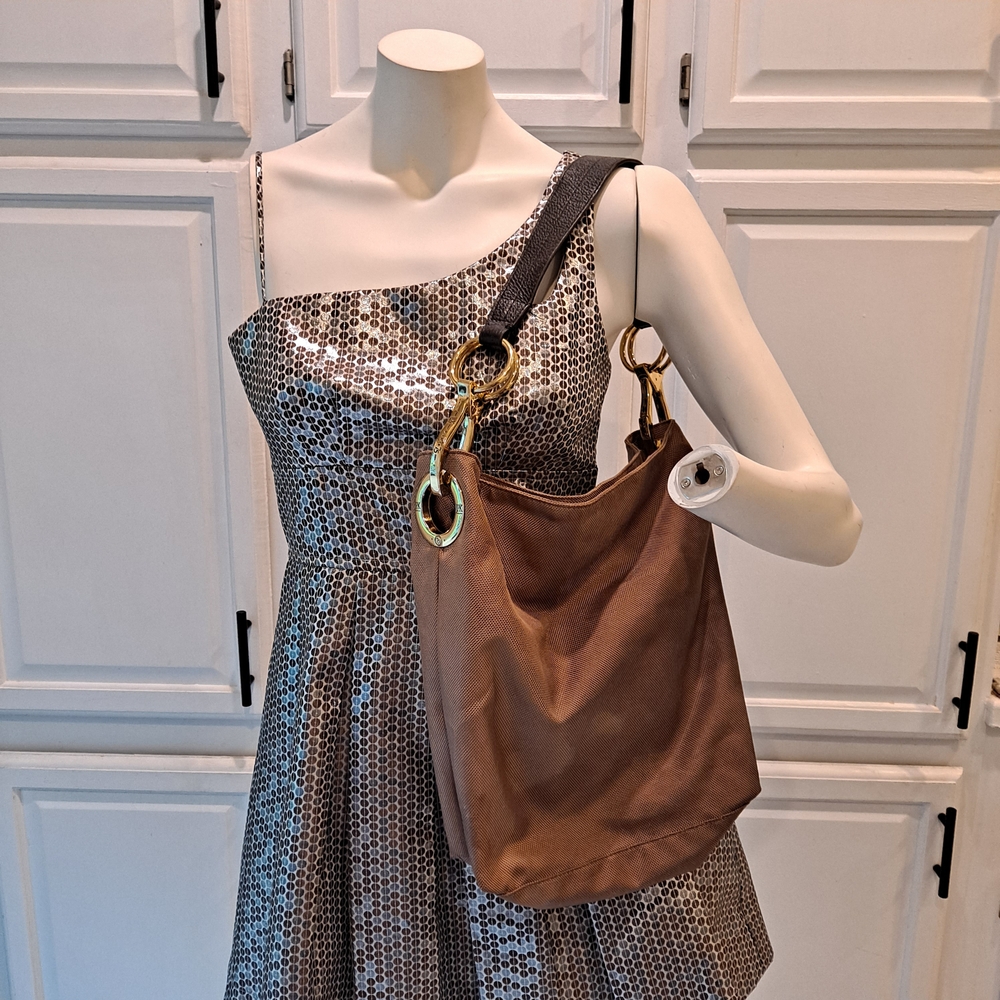 JPK Of Paris Elegant Brown Shoulder Bag with Chunky Gold Hardware